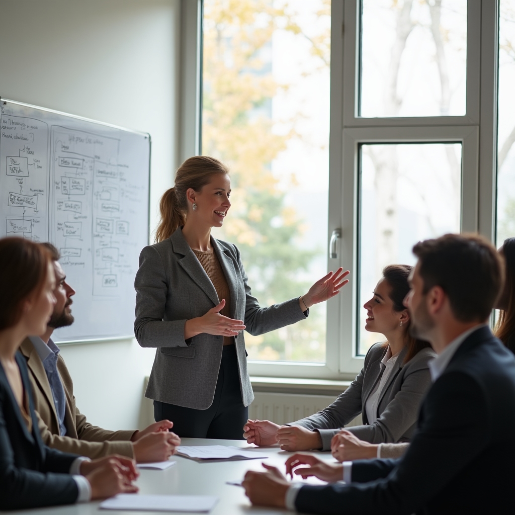 Facilitátor vede interaktivní workshop pro skupinu zaměstnanců